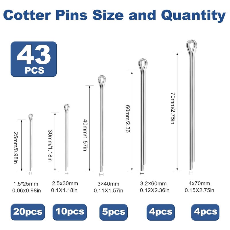 LBYNKY 86 PCS Cotter Pin Assortment Kit, 10 Sizes Stainless Steel Cotter Pins & R Clips, Heavy Duty Pin Clips, Lock Pins for Hitch Pin Lock Systems, Lawn Mowers, Tractor - Image 5